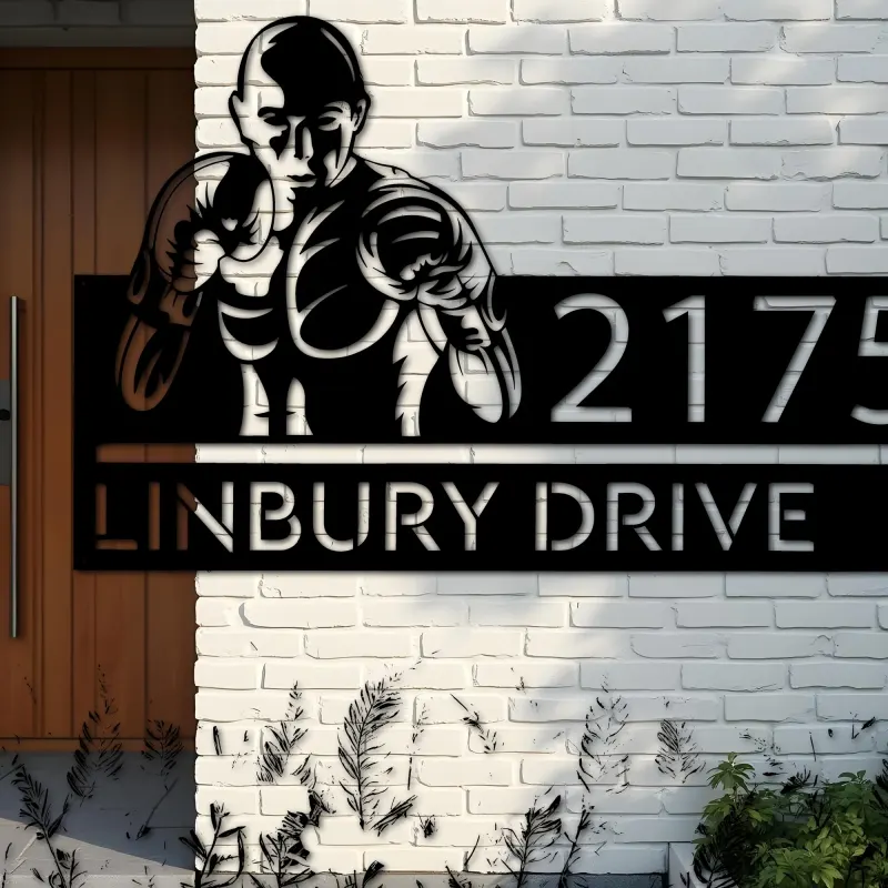 Custom Metal Boxing fighter boxer Metal Address Sign, House number, Outdoor Number Signage, Yard Sign Address Plate002
