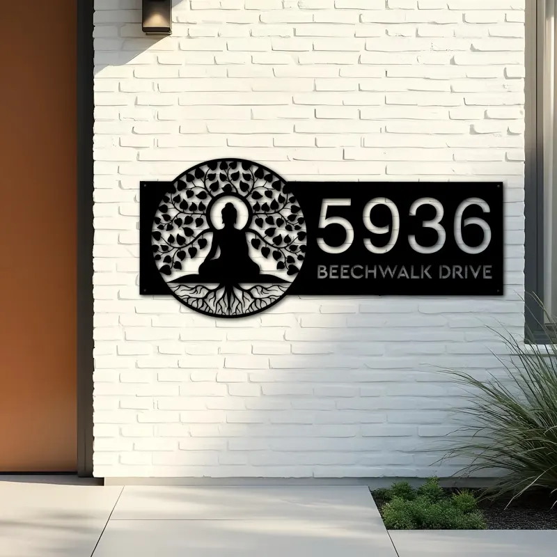 Custom Metal Buddha tree of life Metal Address Sign, House number, Outdoor Number Signage, Yard Sign Address Plate