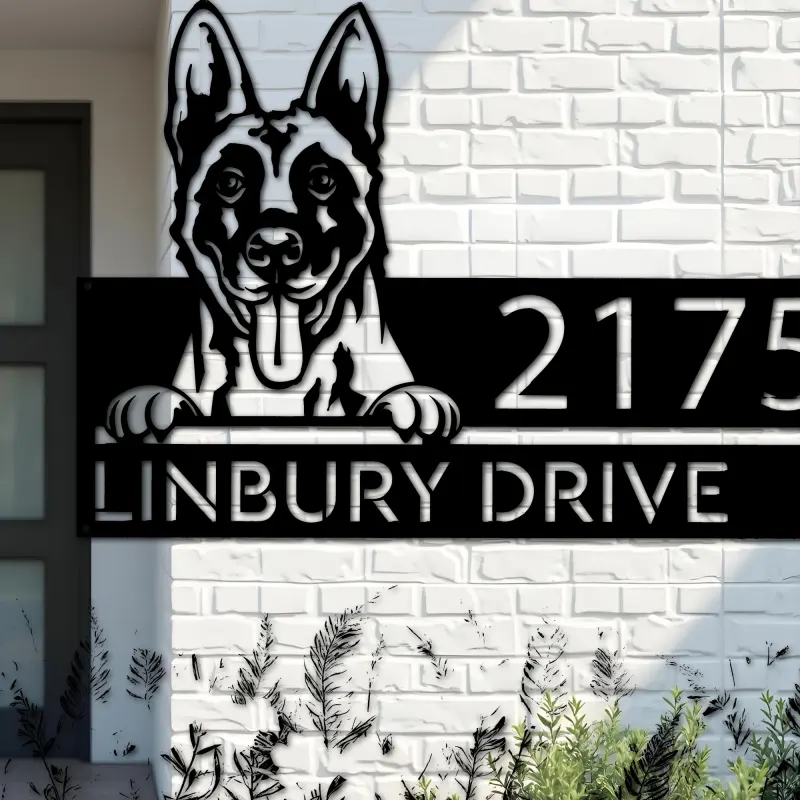 Custom Metal Belgian Malinois dog cute puppy Metal Address Sign House number Hanging Address Plaque Yard Sign Outdoor decor