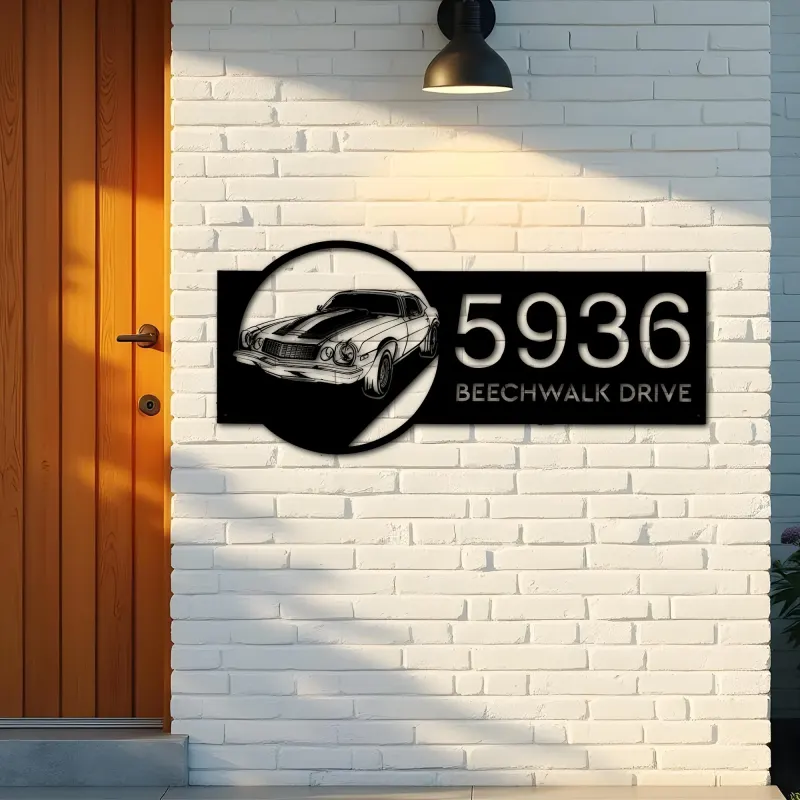 Custom Metal Sport car Metal Address Sign Custom House number Hanging Address Plaque Yard Sign Outdoor