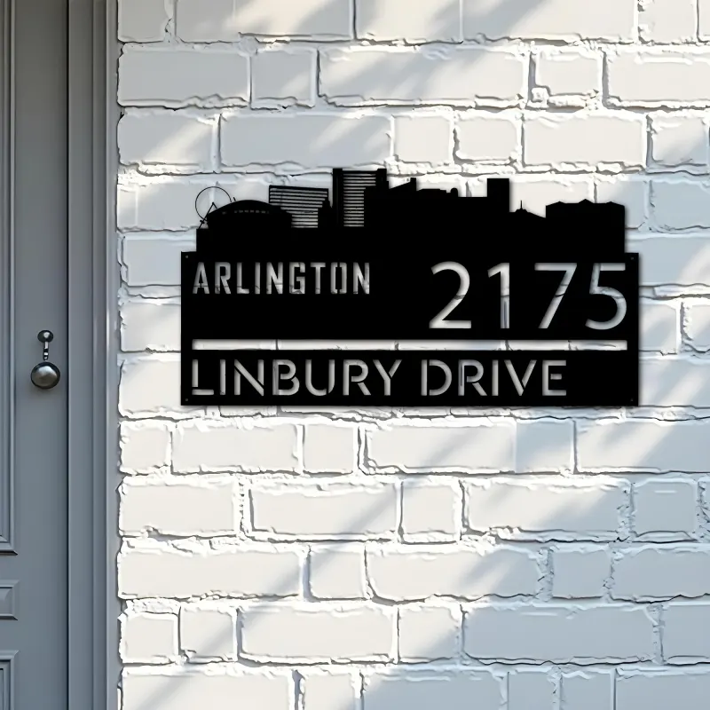 Custom Metal Arlington city skyline Metal Address Sign Hanging Address Plaque house number Yard Outdoor Sign