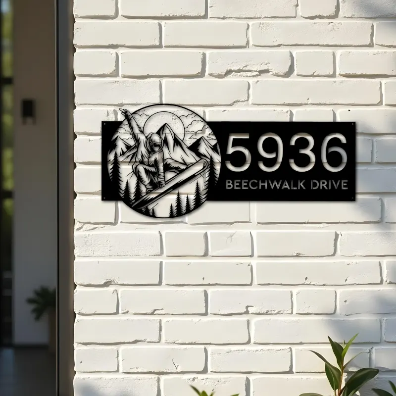 Custom Metal Snowboard Snowboarder winter sport Metal Address Sign, House number, Outdoor Number Signage, Yard Sign Address Plate