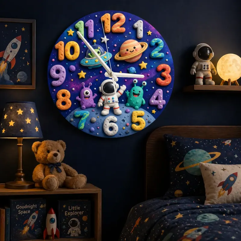 Playful Outer Space Kids Room Wall Clock