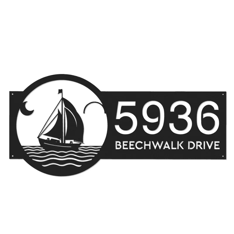 Custom Metal Sailboat Metal Address Sign Custom House number Hanging Address Plaque Yard Sign Outdoor
