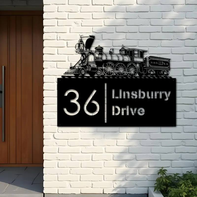 Custom Metal Train Metal Address Sign, House number, Outdoor Number Signage, Yard Sign Address Plate002
