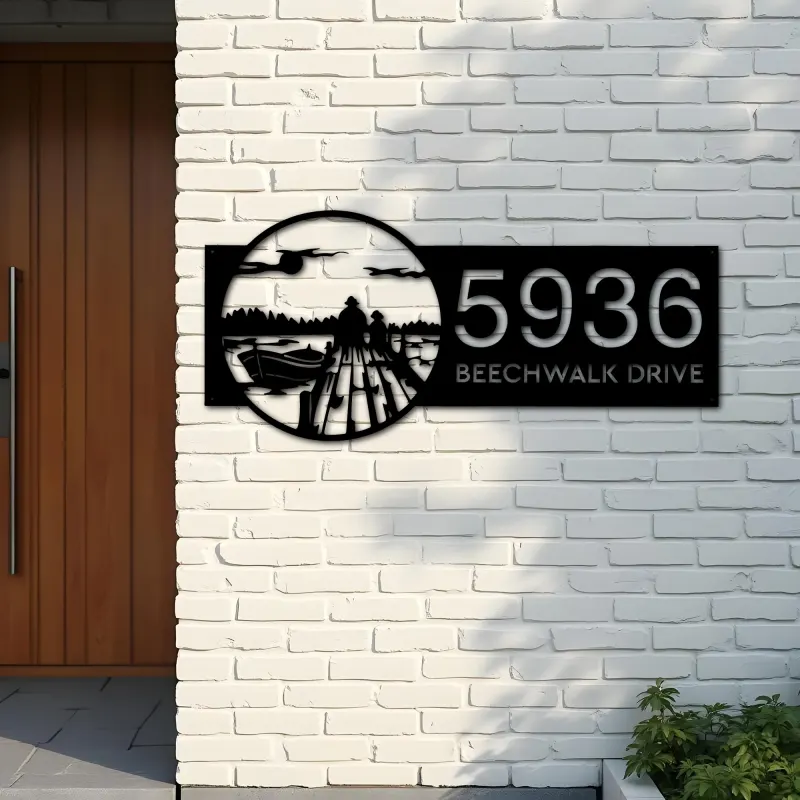 Custom Metal Dawn scene Metal Address Sign, House number, Outdoor Number Signage, Yard Sign Address Plate