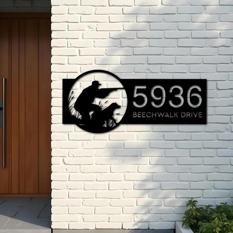 Custom Metal Duck hunting Hunter and dog Metal Address Sign Custom House number Hanging Address Plaque Yard Sign Outdoor