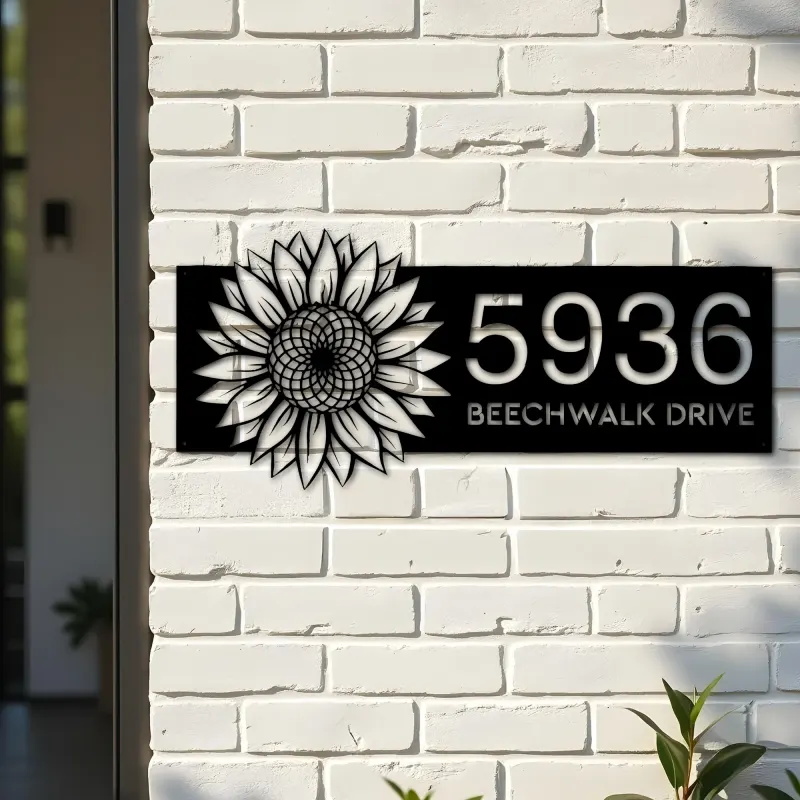 Custom Metal Sunflower Metal Address Sign, House number, Outdoor Number Signage, Yard Sign Address Plate