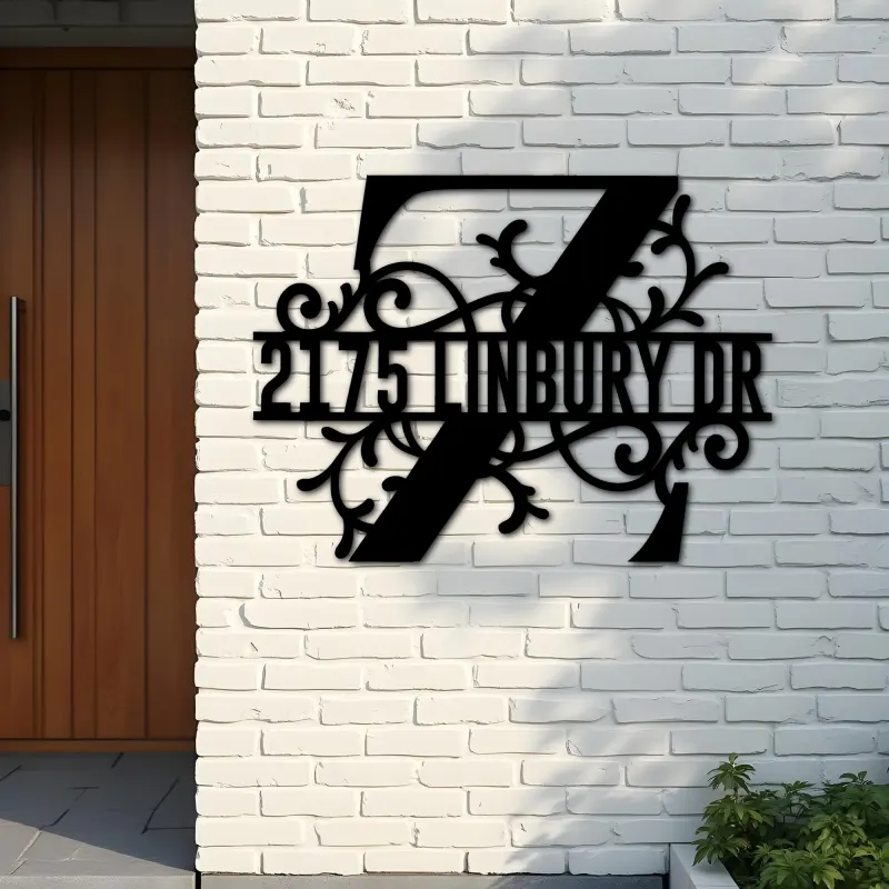 Custom Metal Floral Monogram Split Letter Z Metal Address Sign House number Hanging Address Plaque Yard Sign Outdoor decor