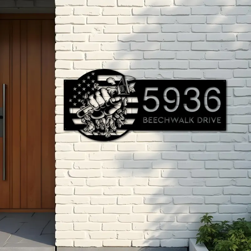 Custom Metal Plumber handyman Metal Address Sign House number Hanging Address Plaque Yard Sign Outdoor