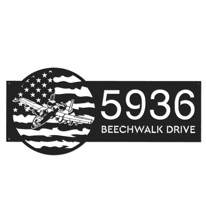 Custom Metal A 10 airplane US flag Metal Address Sign House number Hanging Address Plaque Yard Sign Outdoor