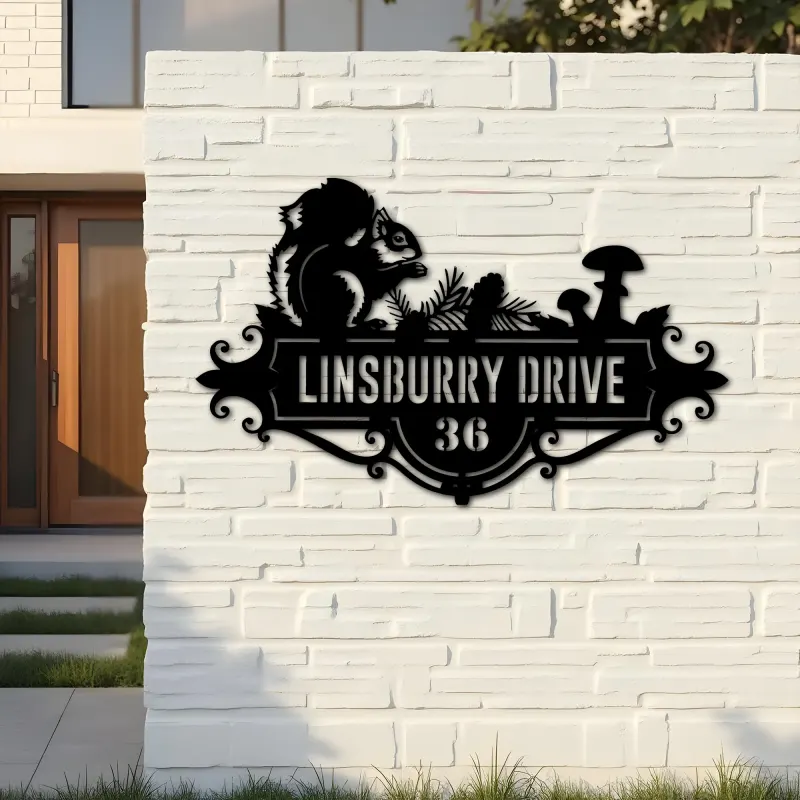 Custom Metal Cute Squirrel Wild animal wildlife Metal Address Sign, House number, Outdoor Number Signage, Yard Sign Address Plate