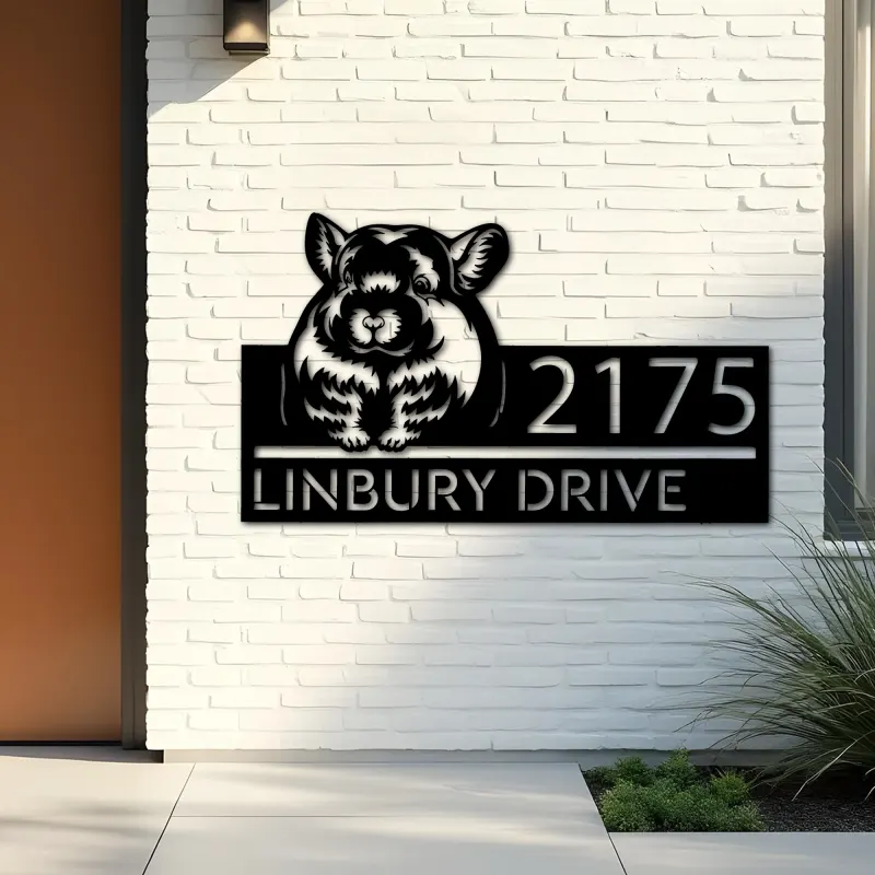 Custom Metal Peeking Chinchilla Wild animal wildlife Metal Address Sign, House number, Outdoor Number Signage, Yard Sign Address Plate