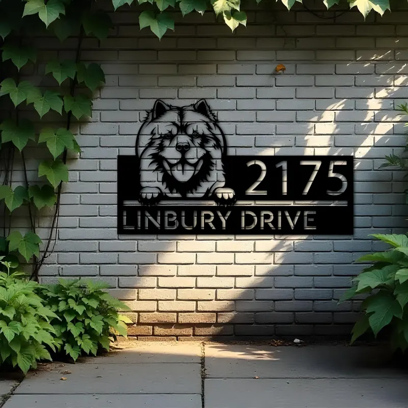 Custom Metal Chow chow dog Puppy Metal Address Sign House number Hanging Address Plaque Yard Sign Outdoor decor