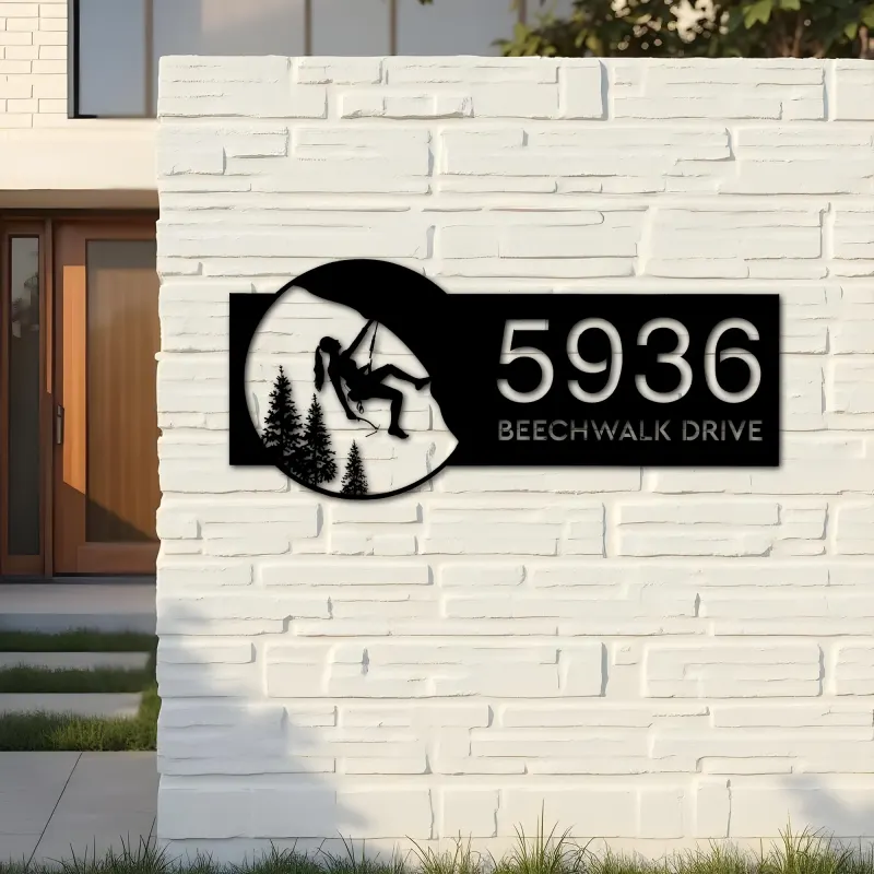 Custom Metal Mountain Rock climbing Metal Address Sign, House number, Outdoor Number Signage, Yard Sign Address Plate
