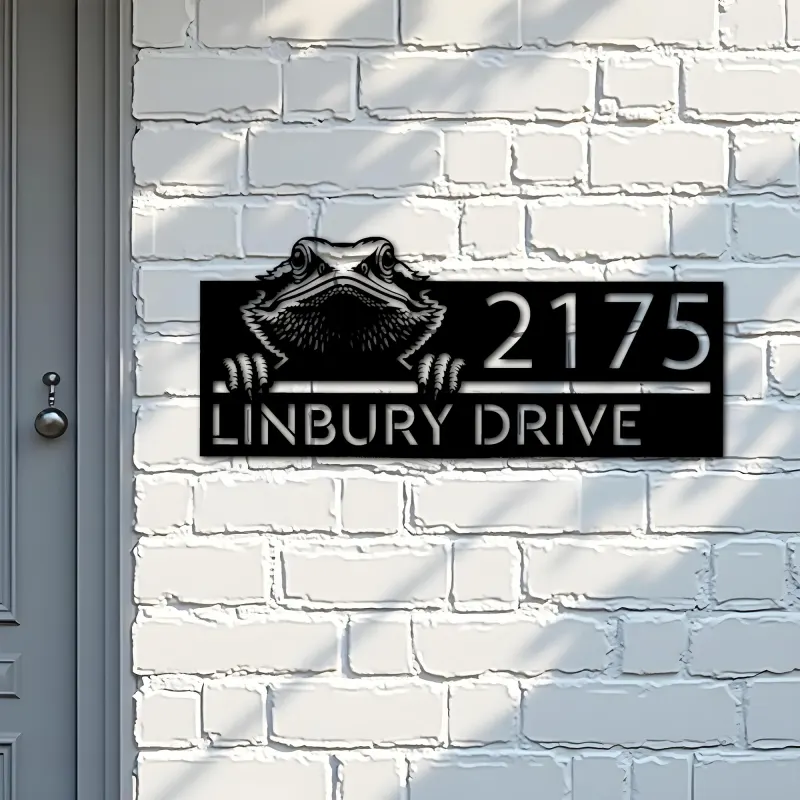Custom Metal Peeking Bearded Dragon Metal Address Sign, House number, Outdoor Number Signage, Yard Sign Address Plate