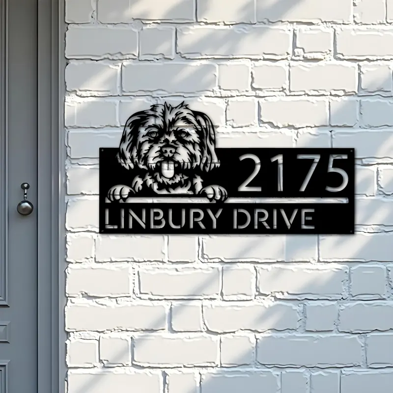 Custom Metal Morkie dog Cute puppy Metal Address Sign House number Hanging Address Plaque Yard Sign Outdoor decor