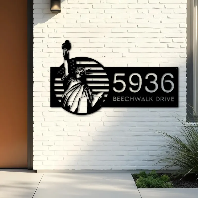 Custom Metal Statue of liberty US flag 4th July Metal Address Sign, House number, Outdoor Number Signage, Yard Sign Address Plate