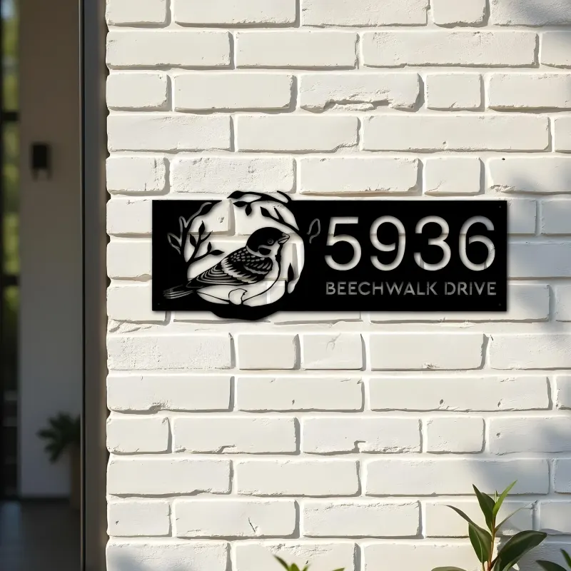 Custom Metal Bird on tree branch Metal Address Sign, House number, Outdoor Number Signage, Yard Sign Address Plate