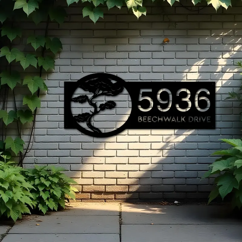Custom Metal Bonsai tree Metal Address Sign, House number, Outdoor Number Signage, Yard Sign Address Plate