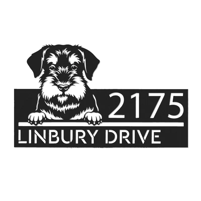 Custom Metal Standard Schnauzer dog Puppy Metal Address Sign House number Hanging Address Plaque Yard Sign Outdoor decor