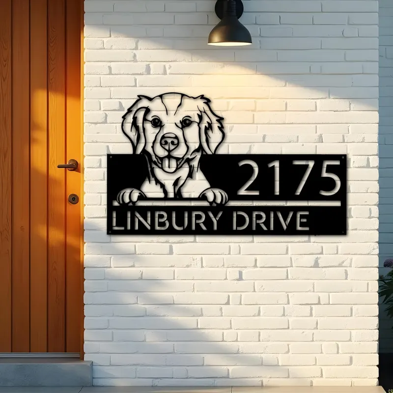 Custom Metal Brittany spaniel dog cute puppy Metal Address Sign House number Hanging Address Plaque Yard Sign Outdoor decor