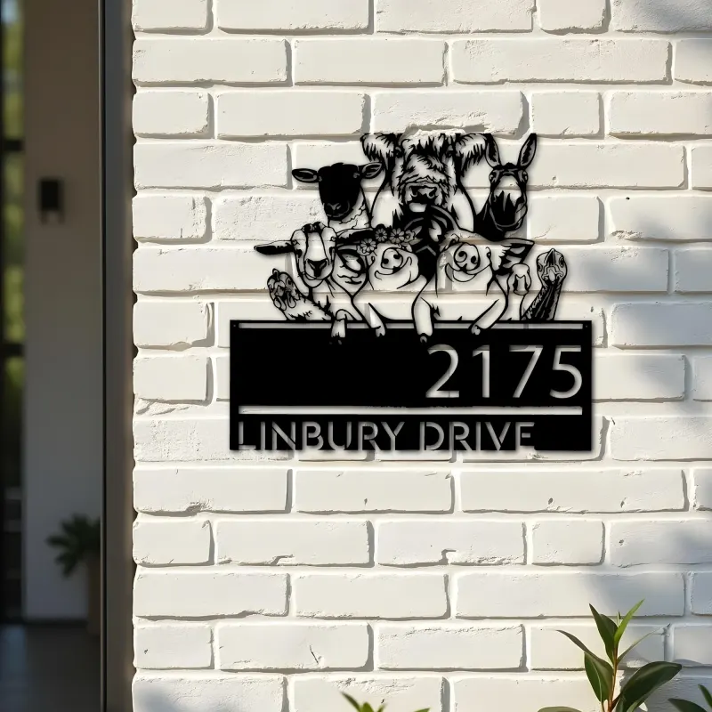 Custom Metal farm animals farmhouse ranch Metal Address Sign, House number, Outdoor Number Signage, Yard Sign Address Plate