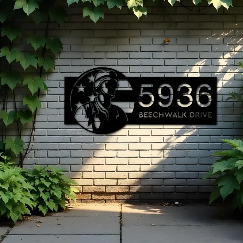 Custom Metal American Soldier US flag Metal Address Sign, House number, Outdoor Number Signage, Yard Sign Address Plate