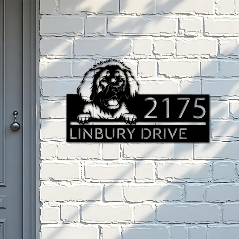 Custom Metal Leonberger dog Puppy Metal Address Sign House number Hanging Address Plaque Yard Sign Outdoor decor