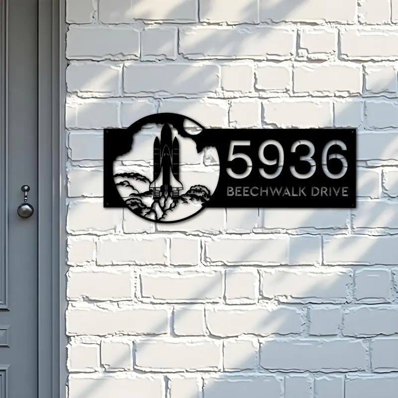 Custom Metal Rocket Launch spaceship Metal Address Sign, House number, Outdoor Number Signage, Yard Sign Address Plate