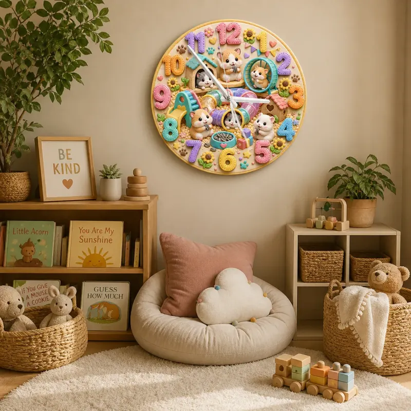 Cute Hamster Playground Kids Room Wall Clock
