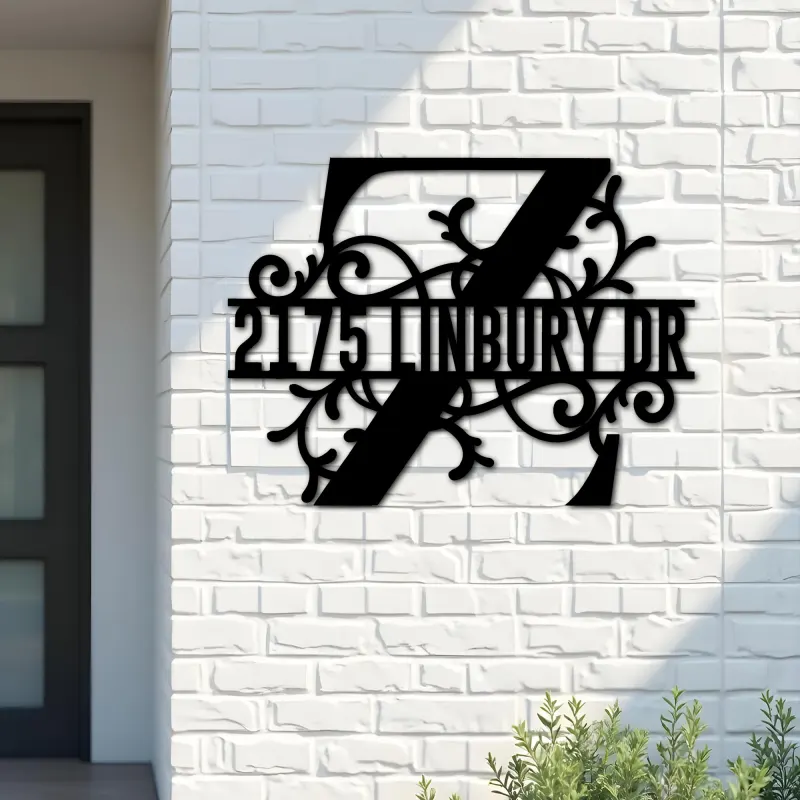 Custom Metal Floral Monogram Split Letter Z Metal Address Sign House number Hanging Address Plaque Yard Sign Outdoor decor
