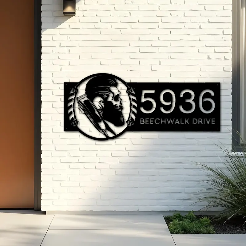 Custom Metal Barber shop hair dresser salon Metal Address Sign Custom House number Hanging Address Plaque Yard Sign Outdoor