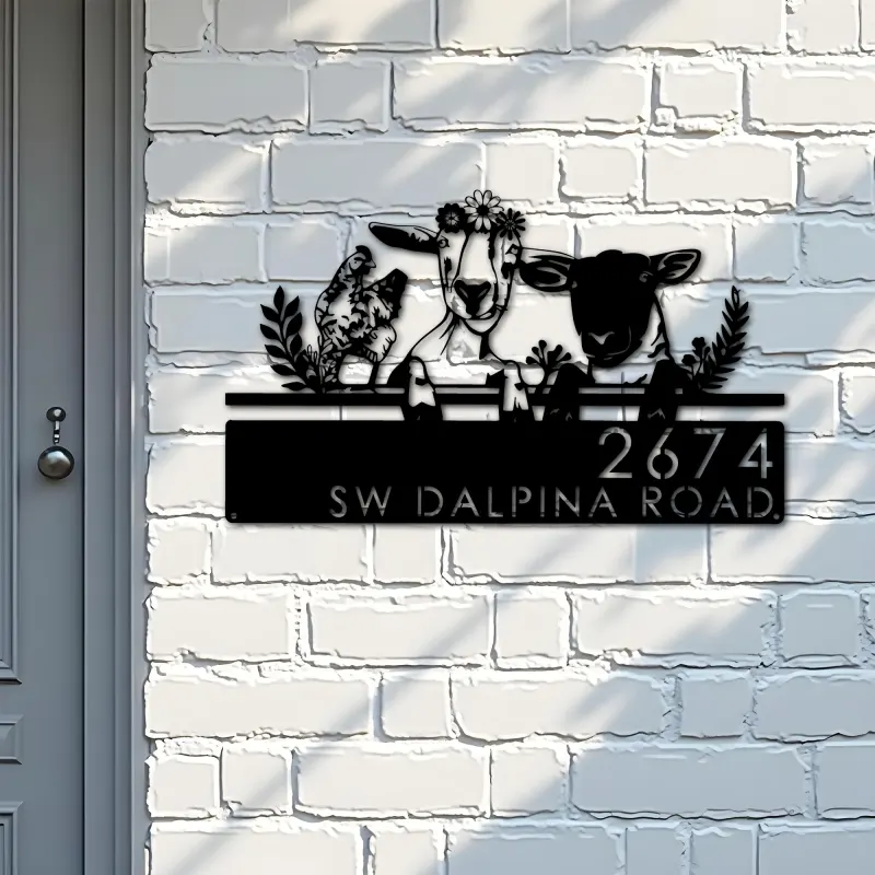 Custom Metal Goat sheep chicken farmhouse farm animals Metal Address Sign, House number, Outdoor Number Signage, Yard Sign Address Plate