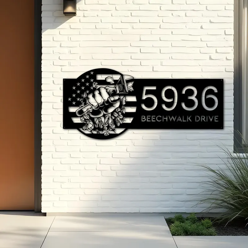 Custom Metal Plumber handyman Metal Address Sign House number Hanging Address Plaque Yard Sign Outdoor