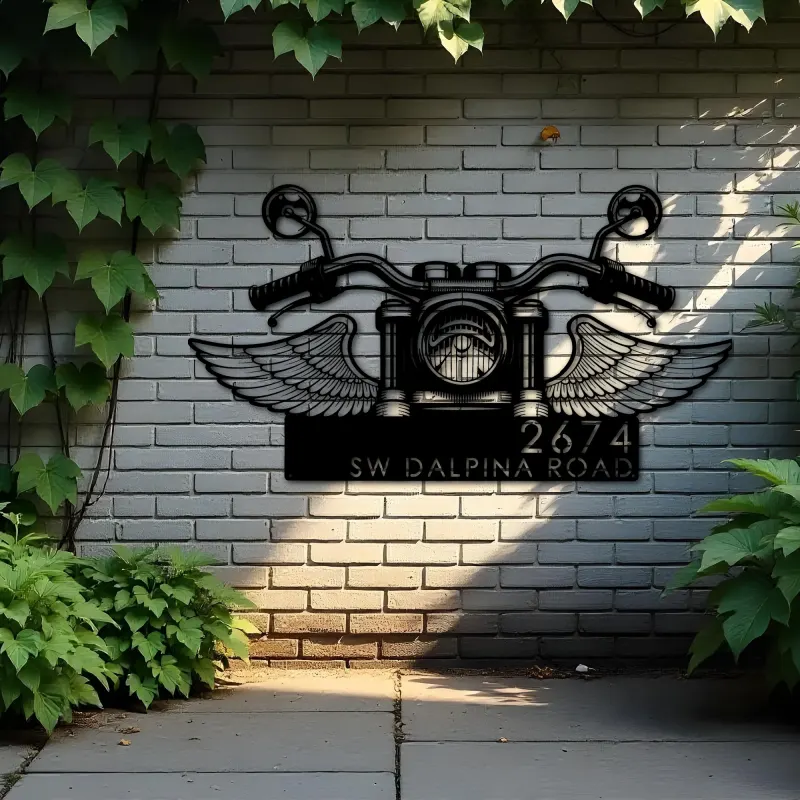 Custom Metal Biker Bike rider Motocycle with wings Metal Address Sign, House number, Outdoor Number Signage, Yard Sign Address Plate
