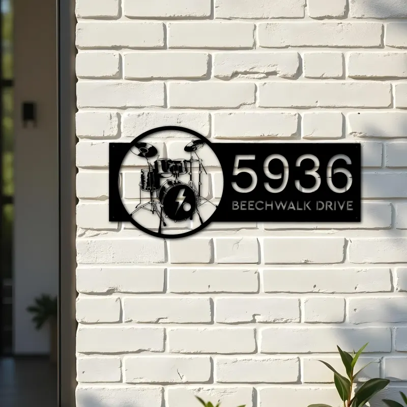 Custom Metal Drum set drummer musician Metal Address Sign, House number, Outdoor Number Signage, Yard Sign Address Plate