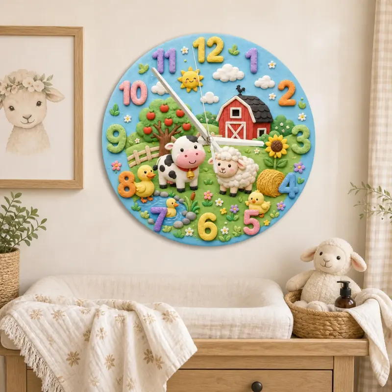 Barnyard Farm Animals Kids Room Wall Clock