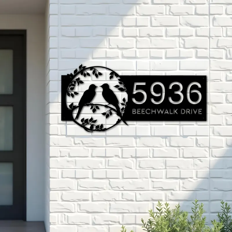 Custom Metal Bird couple Metal Address Sign, House number, Outdoor Number Signage, Yard Sign Address Plate002