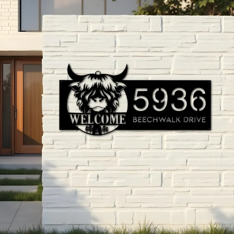 Custom Metal Cow heifer farmhouse farm animal ranch Metal Address Sign, House number, Outdoor Number Signage, Yard Sign Address Plate