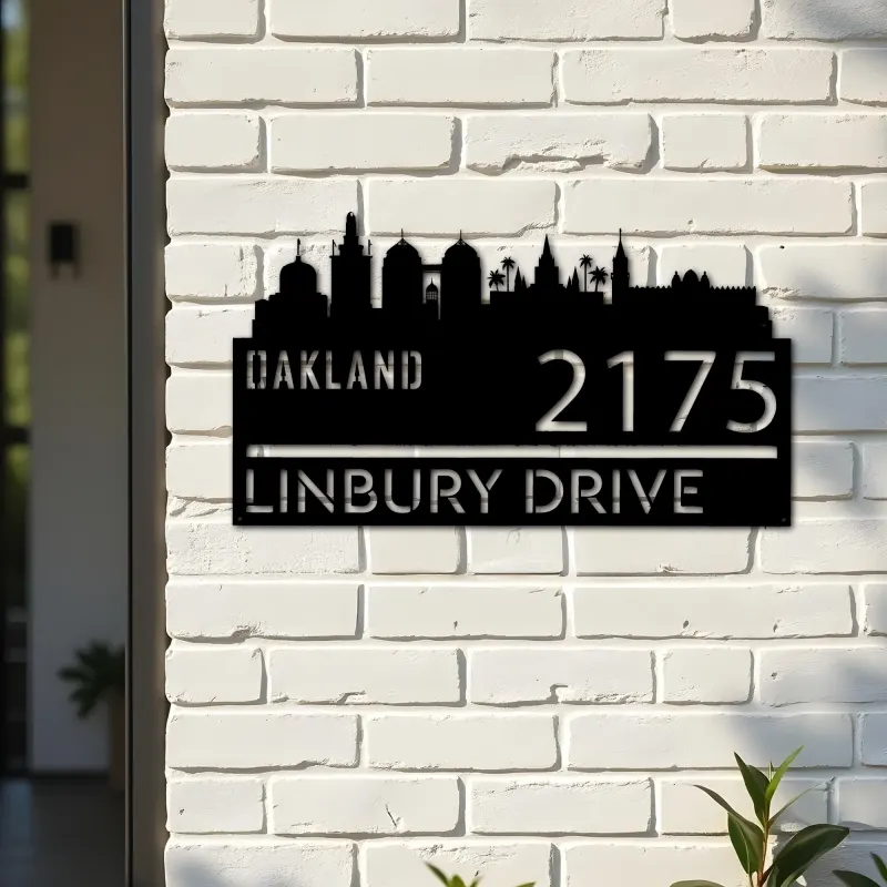 Custom Metal Oakland city skyline Metal Address Sign Hanging Address Plaque house number Yard Outdoor Sign