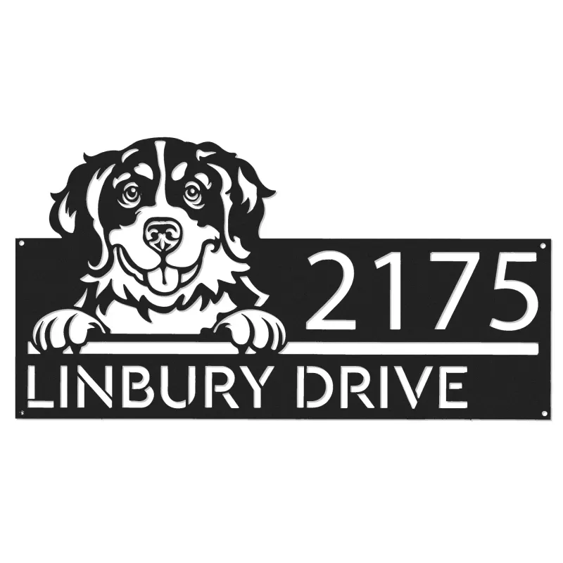 Custom Metal Bernese mountain dog cute puppy Metal Address Sign House number Hanging Address Plaque Yard Sign Outdoor decor