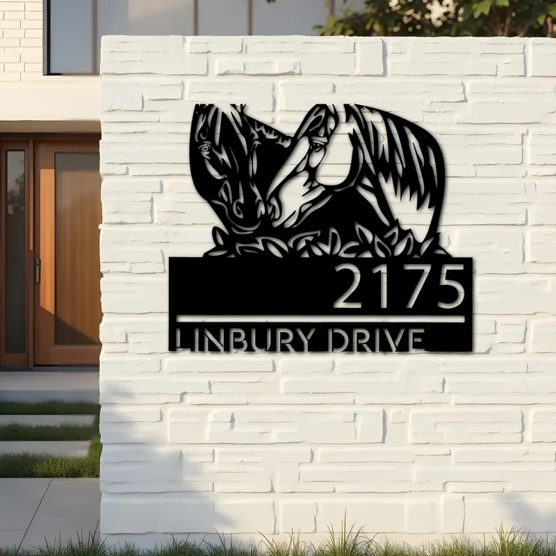 Custom Metal Horse couple farm house ranch Metal Address Sign, House number, Outdoor Number Signage, Yard Sign Address Plate