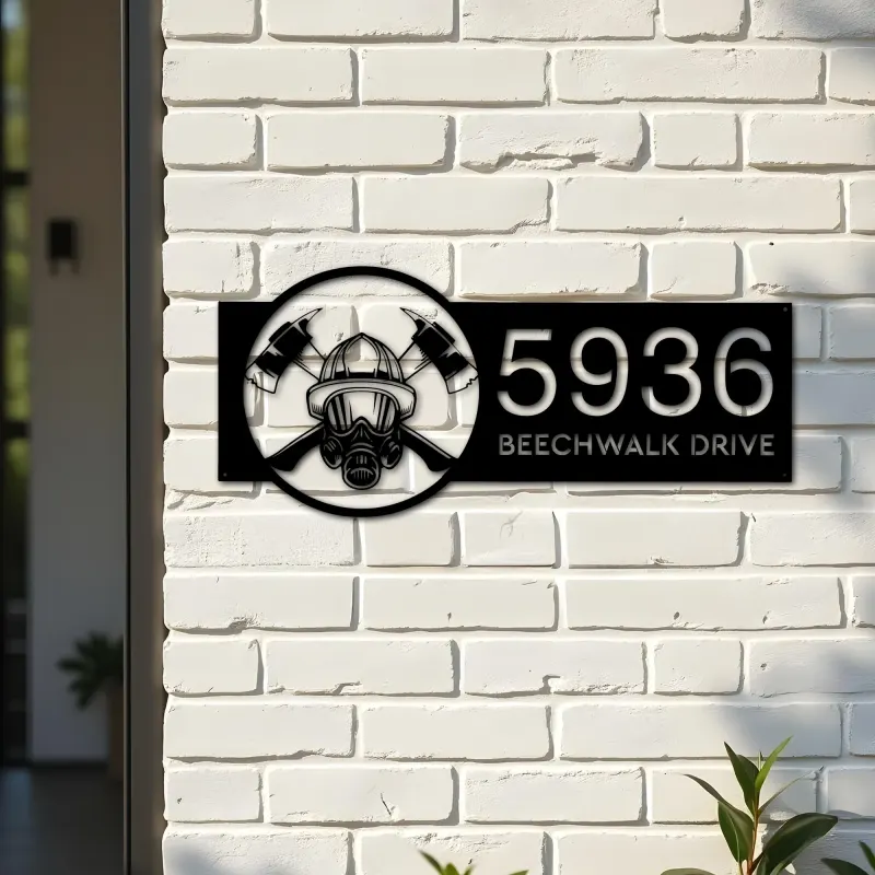 Custom Metal Firefighter fireman Metal Address Sign, House number, Outdoor Number Signage, Yard Sign Address Plate