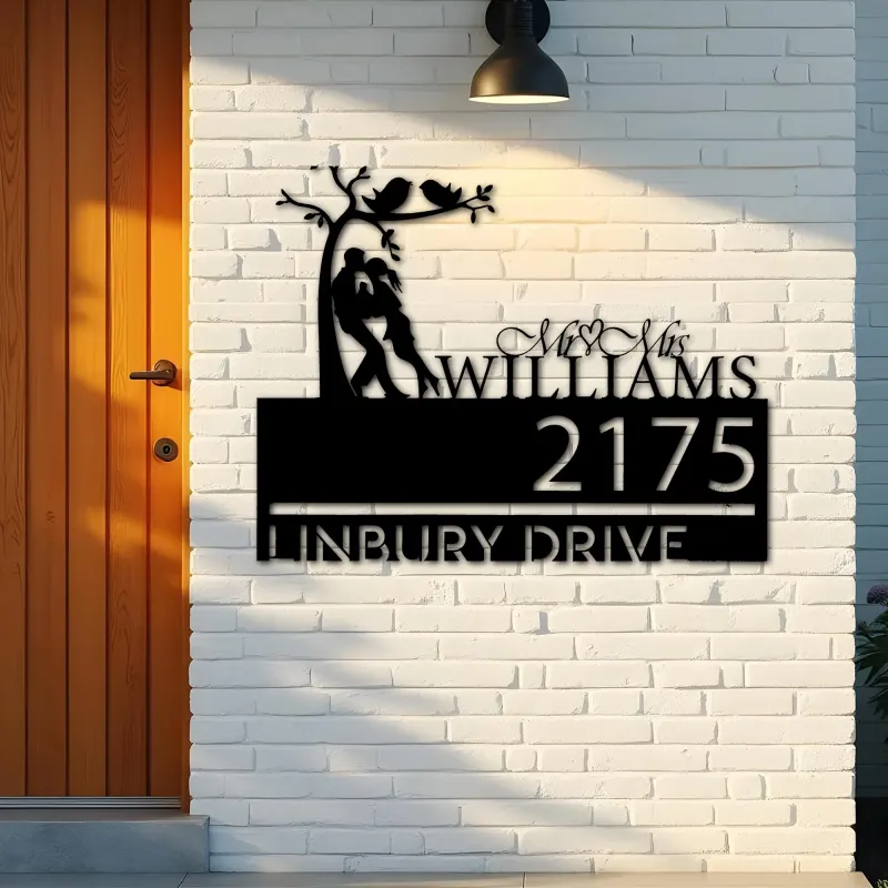 Custom Metal Couple lovers custom name Metal Address Sign, House number, Outdoor Number Signage, Yard Sign Address Plate