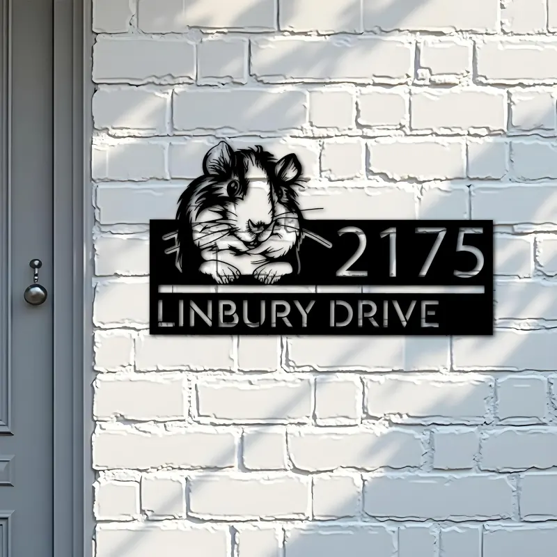 Custom Metal Peeking Guinea Pig Wild animal wildlife Metal Address Sign, House number, Outdoor Number Signage, Yard Sign Address Plate