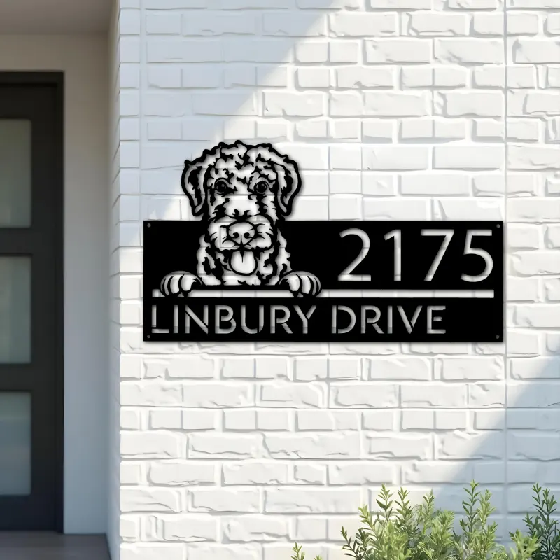 Custom Metal Airdale Terrier dog cute puppy Metal Address Sign House number Hanging Address Plaque Yard Sign Outdoor decor