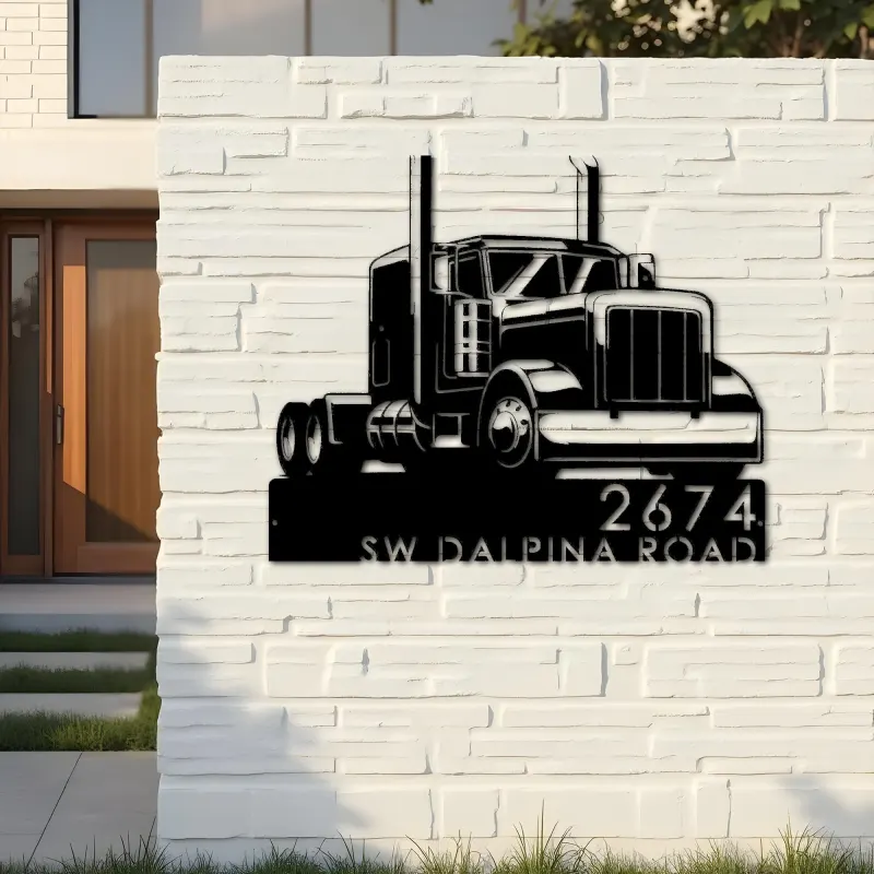 Custom Metal Trucker semi truck driver Metal Address Sign, House number, Outdoor Number Signage, Yard Sign Address Plate