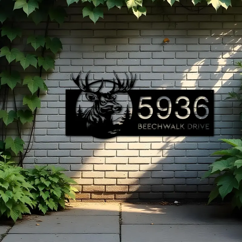 Custom Metal Deer elk forest wildlife Metal Address Sign Custom House Number Hanging Address Plaque Yard Sign Outdoor Sign