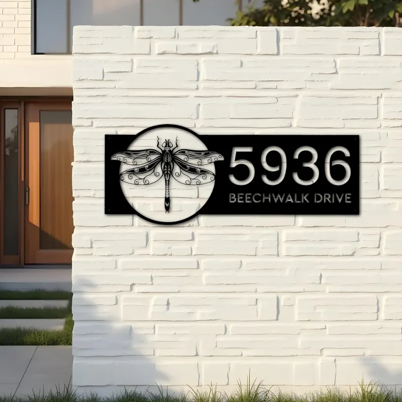 Custom Metal Dragonfly Metal Address Sign, House number, Outdoor Number Signage, Yard Sign Address Plate